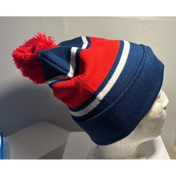 Florida Panthers & BMW Knit Beanie Hat Red & Blue Stripes W/ Pom Pom Winter Cap - Picture 2 of 4